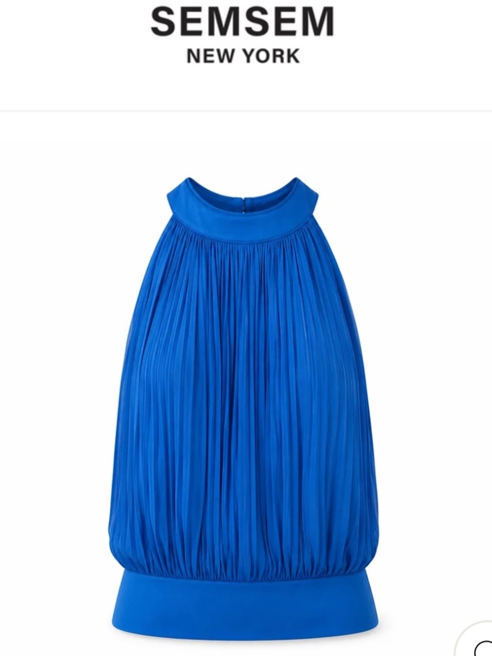$550 SemSem Maryam Pleated 100% Silk Chiffon Halter Top Palace Blue Size 42